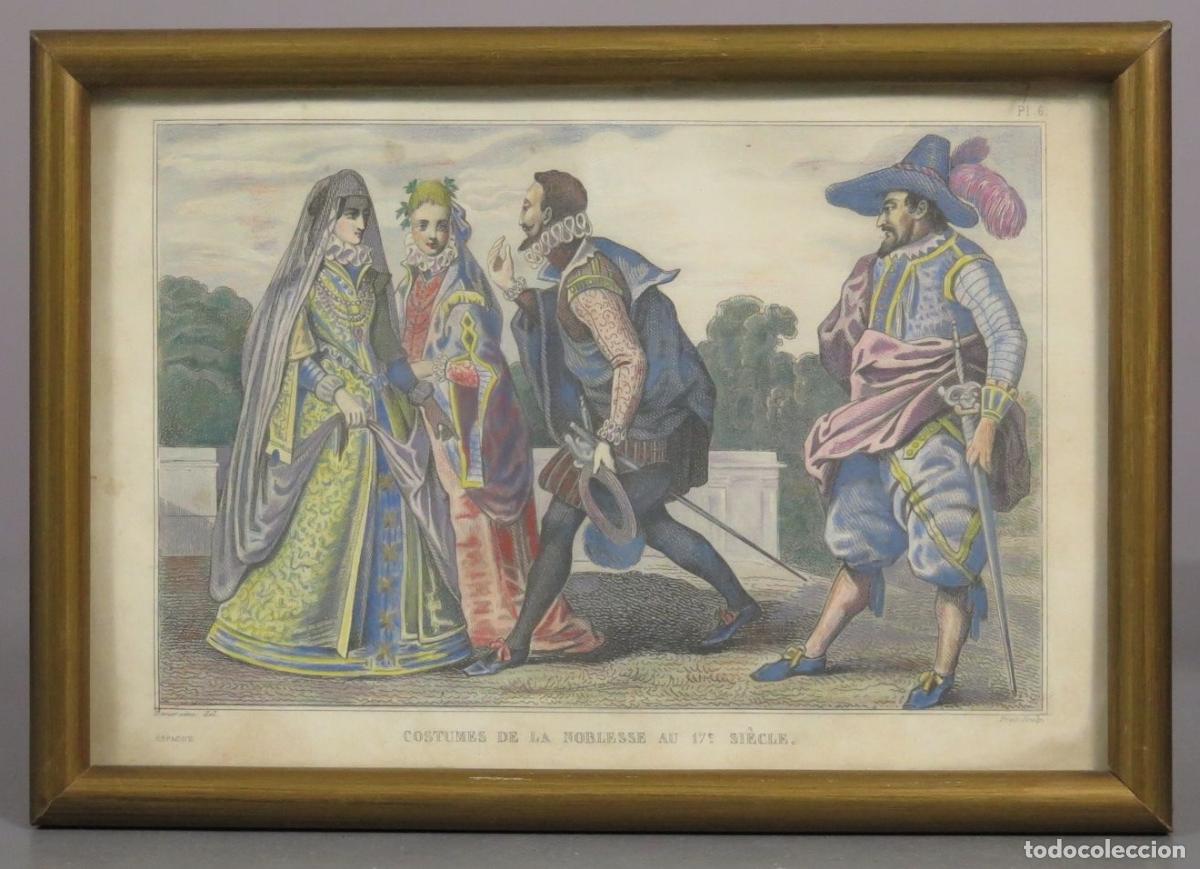 Arte: COSTUMES DE LA NOBLESSE AU 17 SIECLE. ESPAGNE. LITOGRAFIA COLOREADA A MANO. SIGLO XIX