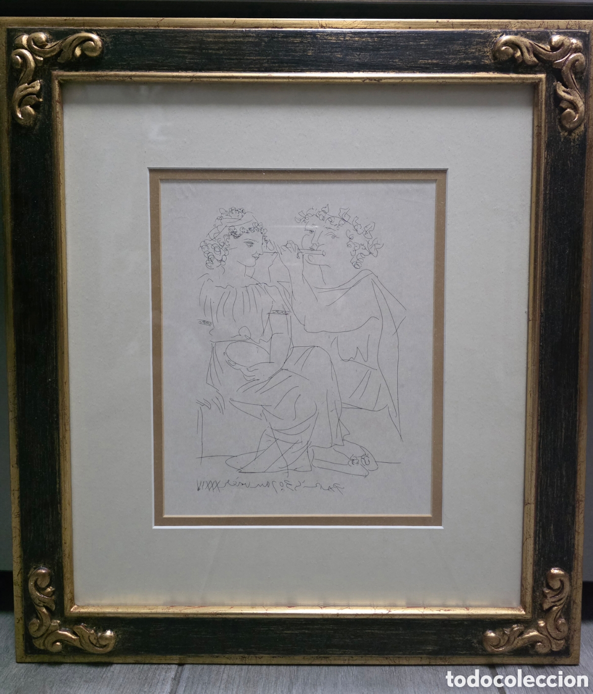 Arte: Litograf&iacute;a Picasso Flautista y Ni&ntilde;a con una Pandereta