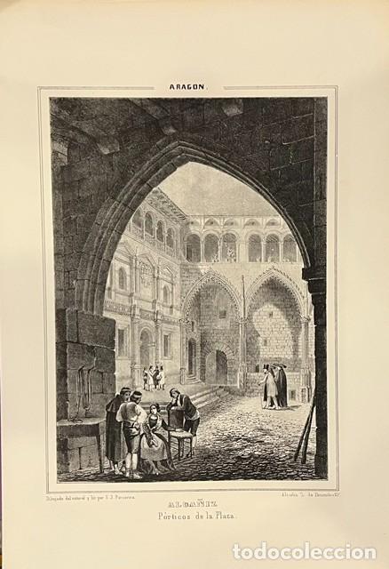 Arte: ARAGON, PARCERISA, LITOGRAFIA DE ALCA&Ntilde;IZ, PORTICOS DE LA PLAZA 1845