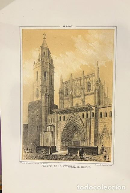 Arte: ARAGON, PARCERISA, LITOGRAFIA, FRONTIS DE LA CATEDRAL DE HUESCA 1845