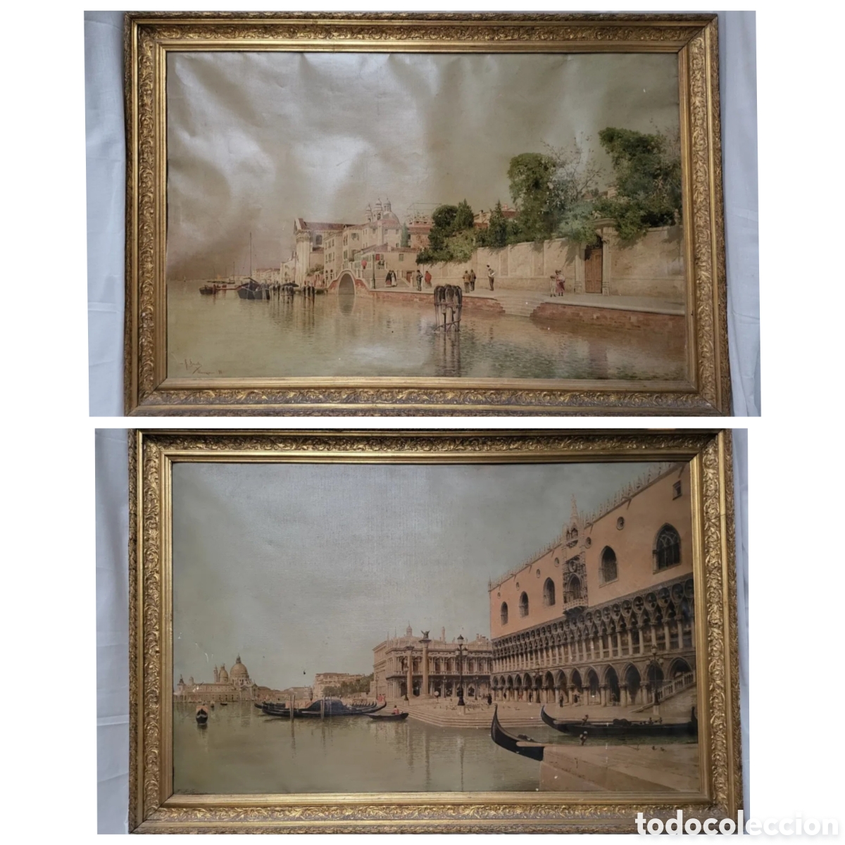 Arte: Dos enormes cromolitografias, R. SENET, Venecia, 1892. Lit. L. Salomone. Marco antiguo, calidad.