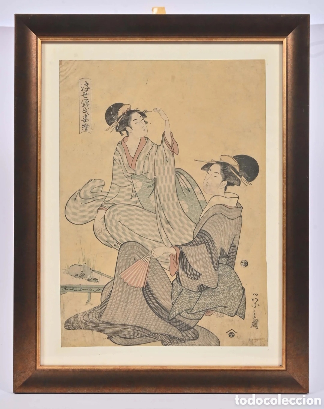 Arte: Chobunsai Eishi (1756-1829) Ukiyo-e original del siglo XVIII Edo 1790-1800 Serie Ukiyo Genji Sugata