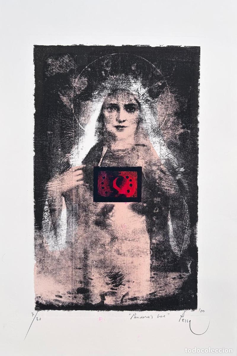 Arte: LLUIS PESSA - Litograf&iacute;a con collage &rdquo;Pandora&acute;s Box&rdquo;, 2000 - Firmada y justificada