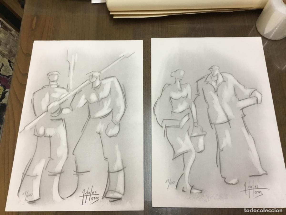 Arte: Pareja litograf&iacute;as serie limitada Arrantzales (pescadores) artista De las Heras