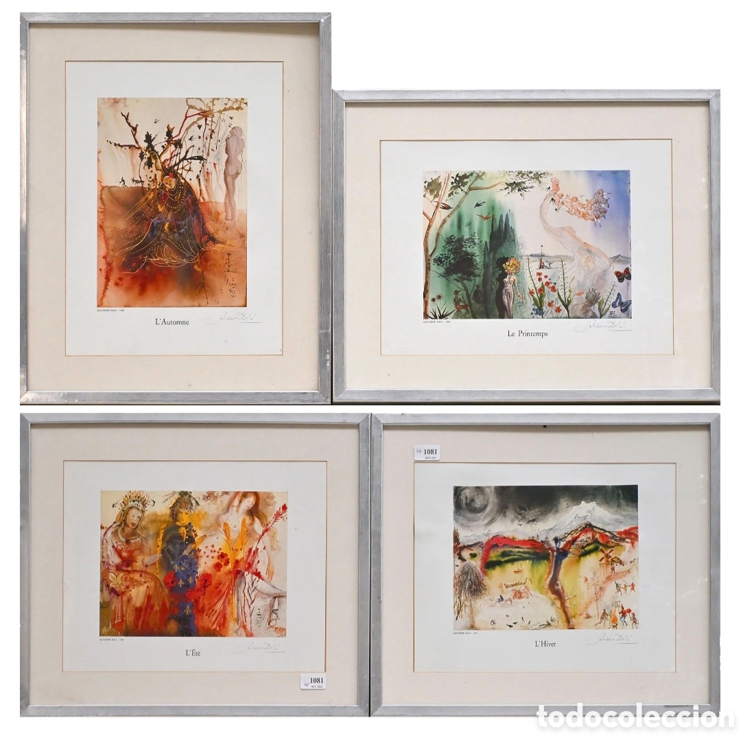 Arte: 4 x Edici&oacute;nes fotomec&aacute;nicas de 1970 las 4 estaciones de Dal&iacute; firmadas a lapiz