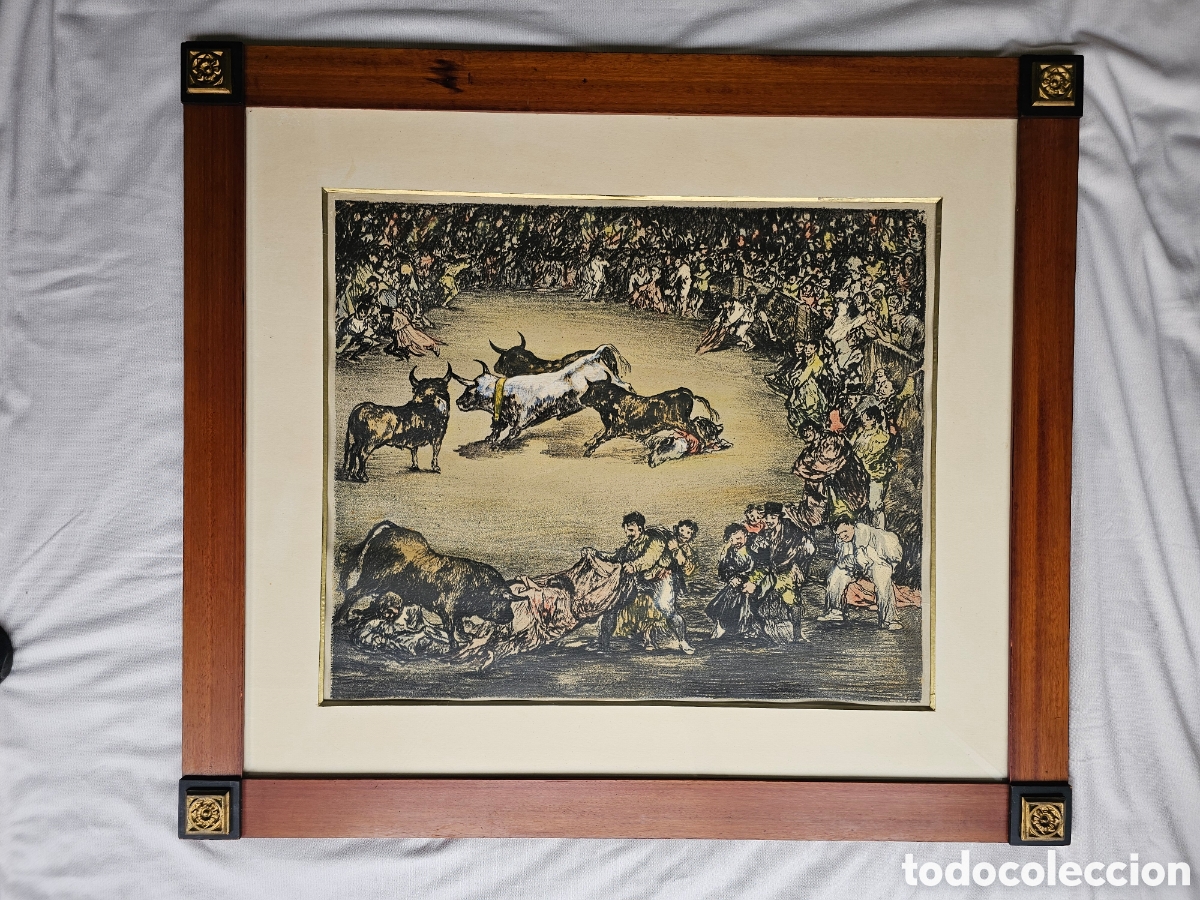 Arte: Excente litografia en color sobre obra de Fco de Goya, tauromaquia, grande, marco premium, Med. XX