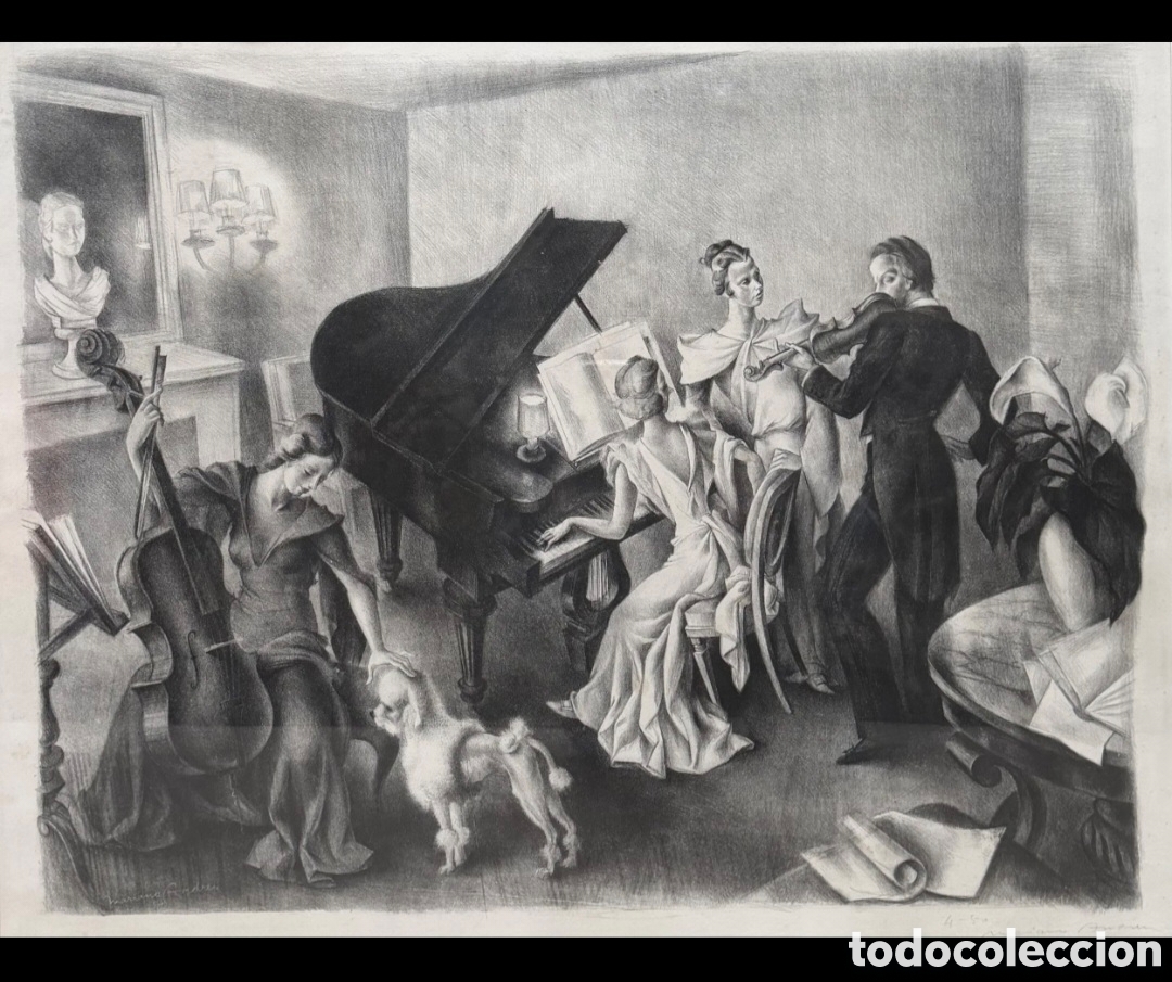 Arte: Mariano ANDREU ESTRANY 1888-1976 El concierto 1934 Litograf&iacute;a firmada abajo derecha numerada 4/50