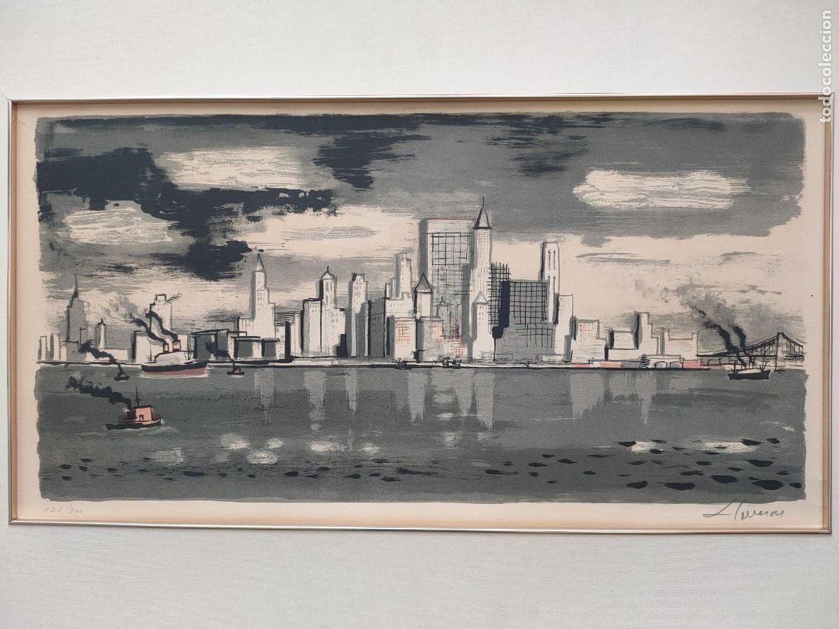 Arte: Frederic Lloveras Herrera (Barcelona 1912-1983) litografia original firmada y numerada Nueva York