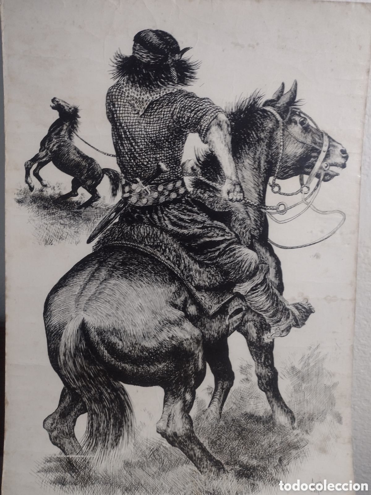 Arte: Litografia Arnold H. Arbio - Gaucho lanzando caballo salvaje - 1960