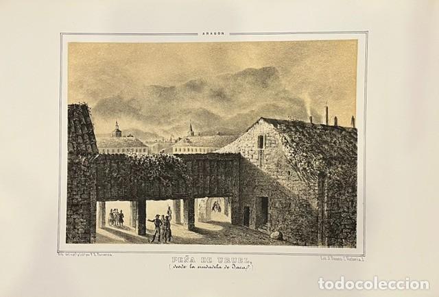 Arte: ARAGON, PARCERISA, LITOGRAFIA DE LA PE&Ntilde;A DE URUEL. DESDE LA CIUDADELA DE JACA 1845