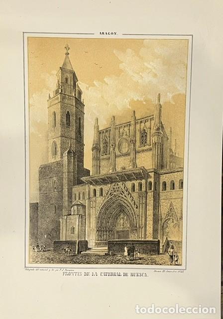 Arte: ARAGON, PARCERISA, LITOGRAFIA, FRONTIS DE LA CATEDRAL DE HUESCA 1845