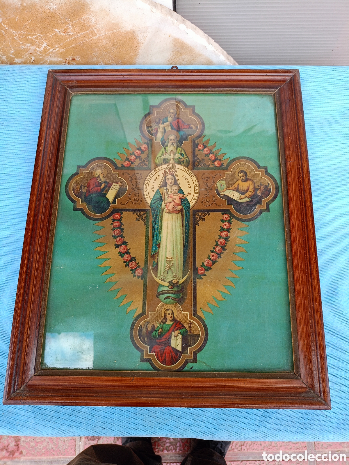 Arte: ANTIGUA L&Aacute;MINA VIRGEN MARIA CO LOS CUATRO EVANGELISTAS.