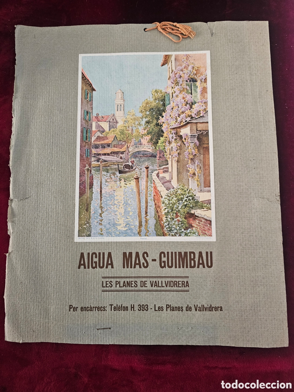 Arte: Cartel publicitario antiguo Aigua Mas-Guimbau - Les Planes de Vallvidrera - C. 1920-1930