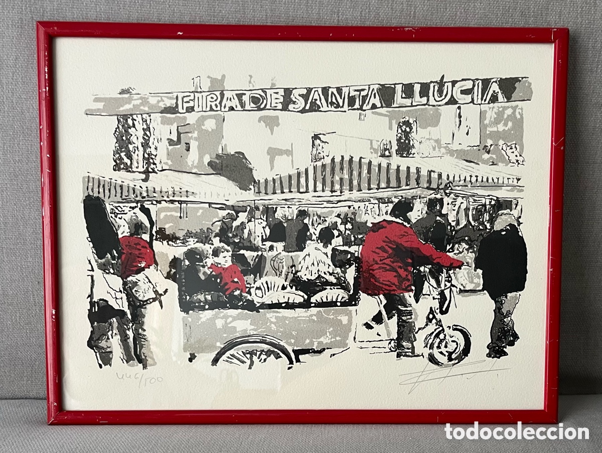 Arte: Litograf&iacute;a de Abel Florido - Mercat de Nadal - Firmada a l&aacute;piz