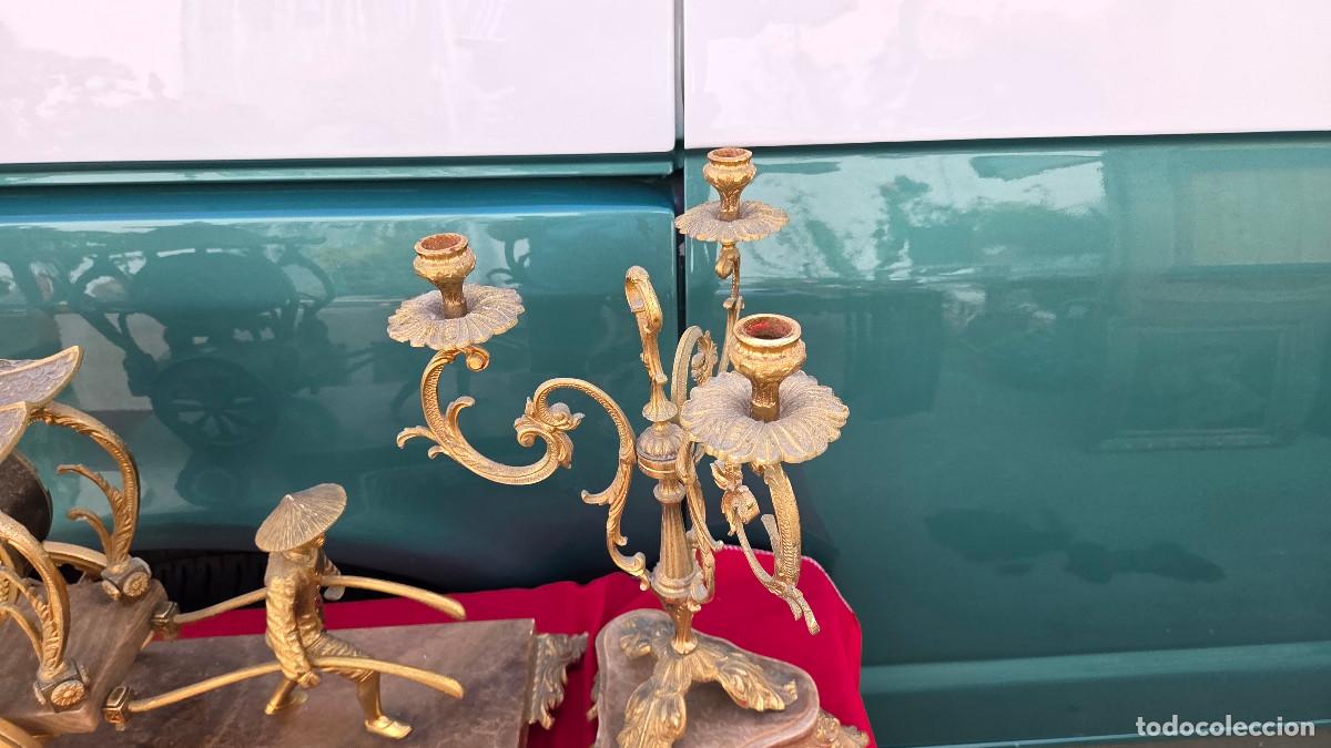 Arte: reloj de bronce con 2 candelabros - Foto 8