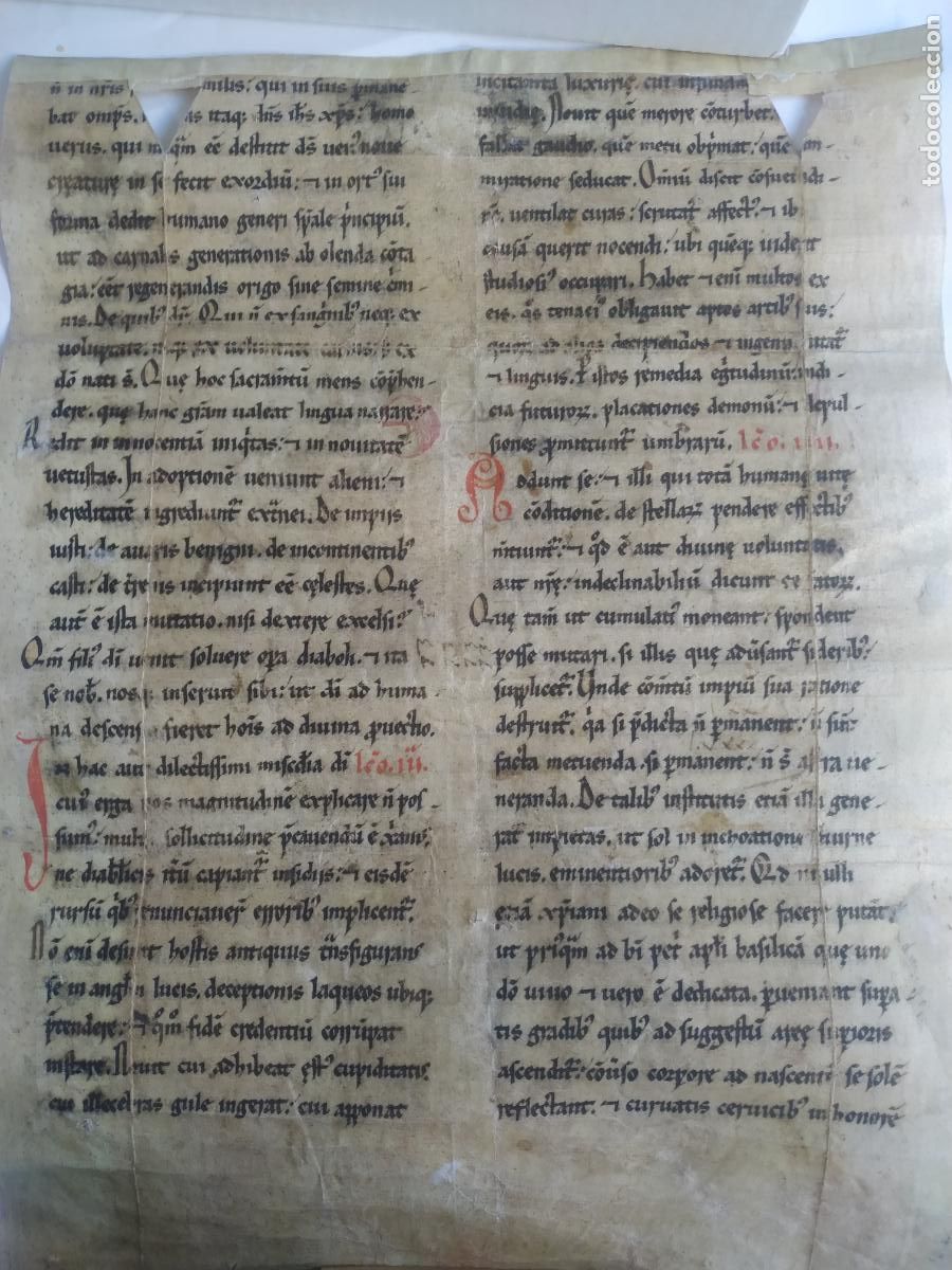 Art: Hoja pergamino Biblia gotica escritorio Par&iacute;s. S XIII