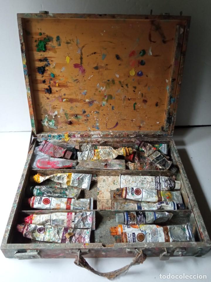 Arte: Caja de madera, malet&iacute;n de pintor usado - Foto 1