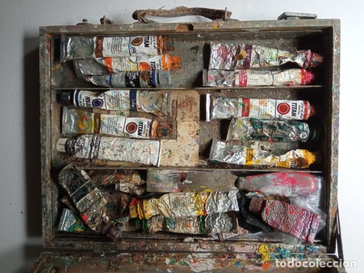 Arte: Caja de madera, malet&iacute;n de pintor usado - Foto 3