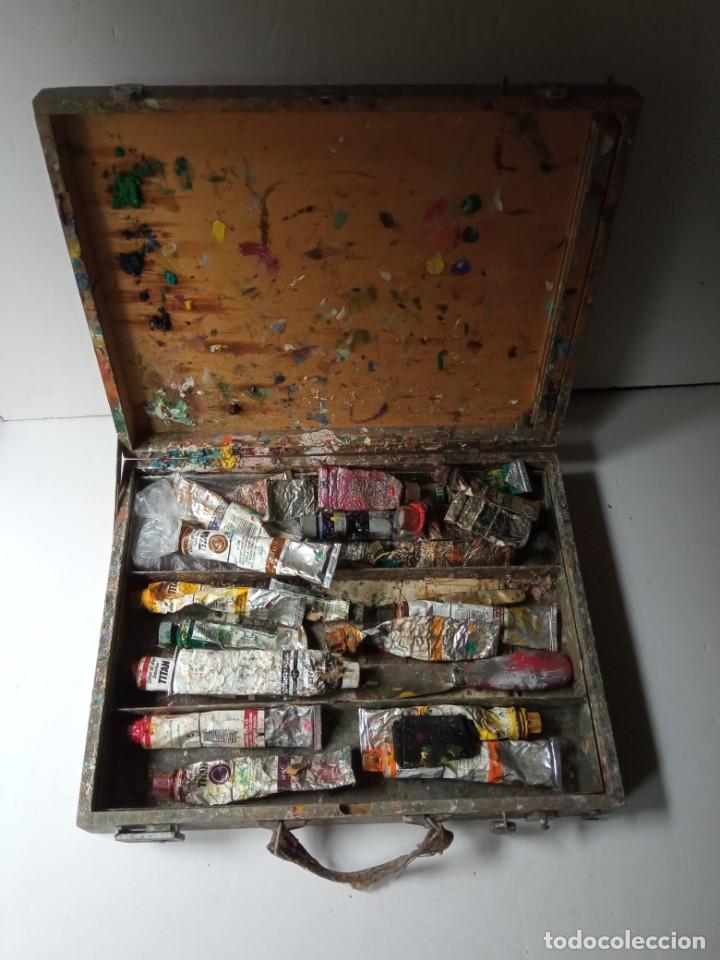 Arte: Caja de madera, malet&iacute;n de pintor usado - Foto 4