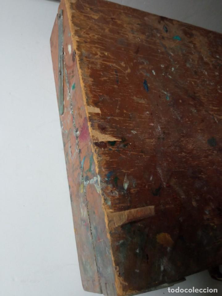 Arte: Caja de madera, malet&iacute;n de pintor usado - Foto 5