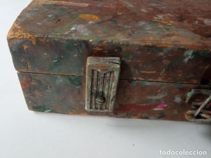 Arte: Caja de madera, malet&iacute;n de pintor usado - Foto 12