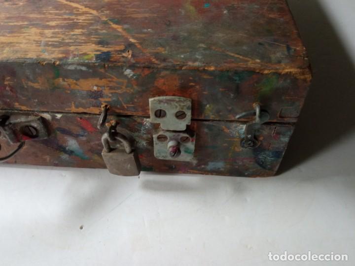 Arte: Caja de madera, malet&iacute;n de pintor usado - Foto 13
