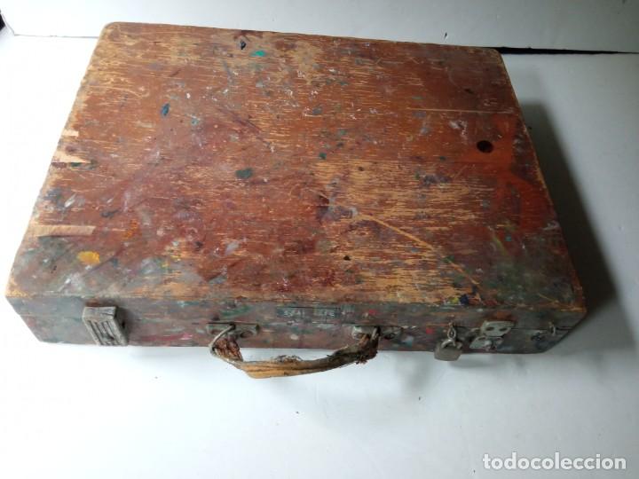 Arte: Caja de madera, malet&iacute;n de pintor usado - Foto 14
