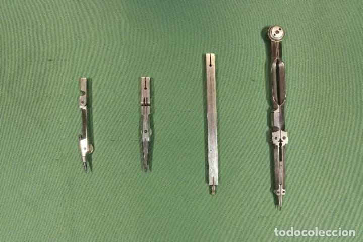 Arte: Comp&aacute;s con complementos. L&aacute;piz, tinta y alargadera. Compass with accessories. Stanley. - Foto 2