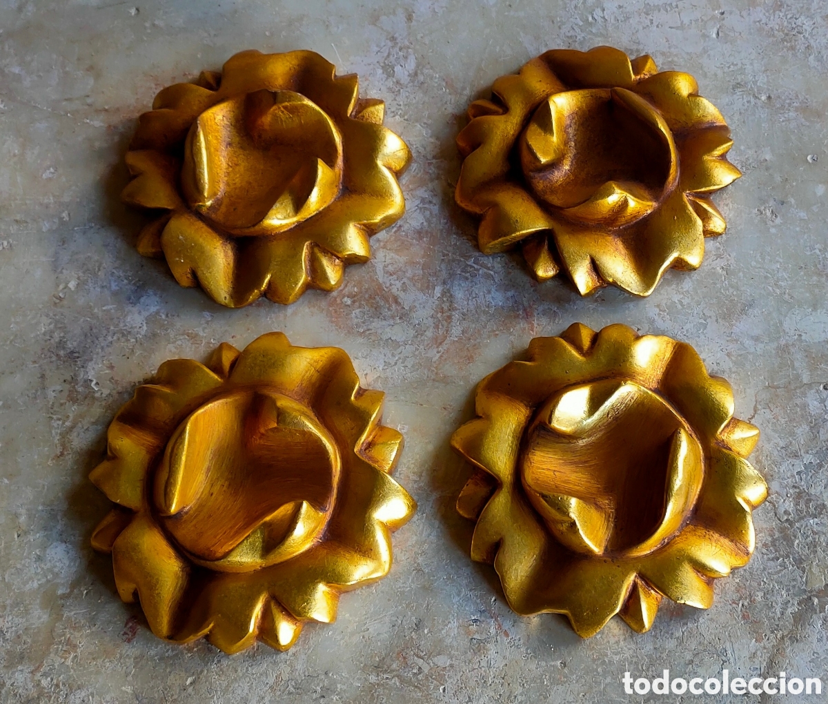 Arte: 4 flores de pasta-madera doradas - Foto 1