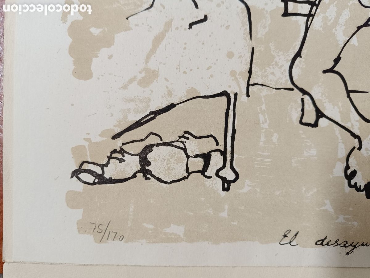 Arte: Grabado El desayuno de Rafael Pena 1961 - Foto 3