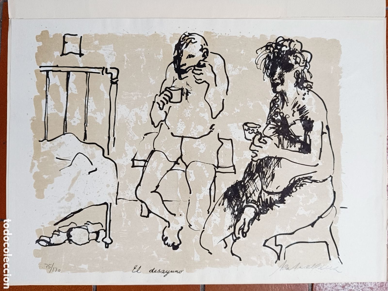 Arte: Grabado El desayuno de Rafael Pena 1961 - Foto 8