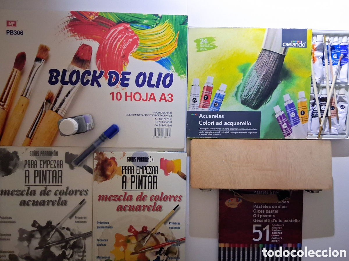 Arte: Caja Malet&iacute;n de Madera Bonfil + Kit de Pintura y Pasteles (Casi todo Nuevo)