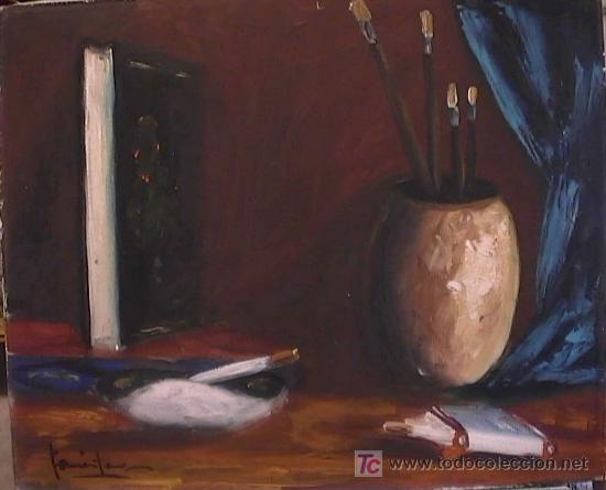 Arte: 859.- OLEO S/TABLEX 44x36 ,,,BODEGON PINCELES,,,