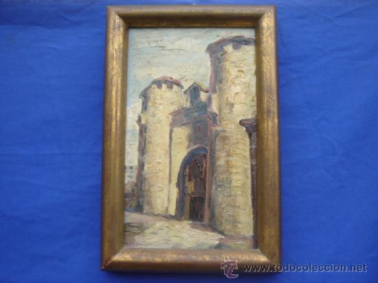 Arte: &Oacute;LEO SOBRE TABLA. REGINO PRADILLO (GUADALAJARA 1925-1991). PUERTA TORREADA DEL CASTILLO DE SIG&Uuml;ENZA.