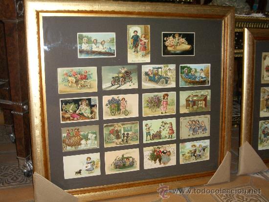 Arte: ESPECTACULAR TRIPTICO, COMPOSICION POSTALES 1900, DECORADAS EN ORO - Foto 3