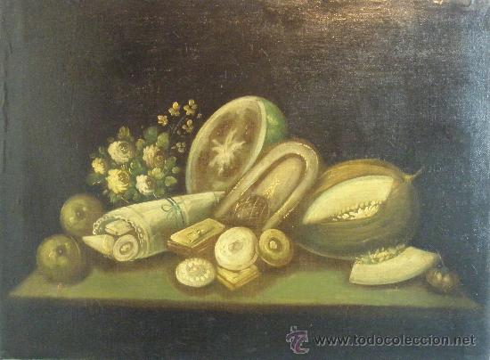 Arte: BODEGON DE FLORES Y FRUTOS DEL XIX - Foto 1