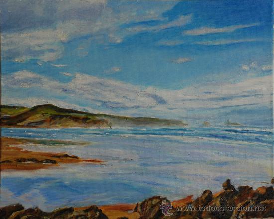 Arte: Oleo Al borde del mar, playa de Liencres, Cantabria. - Foto 1
