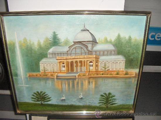 Arte: Palacio de Cristal del Retiro - Oleo - firmado, parece M.Lopez marco 64X53 cms.