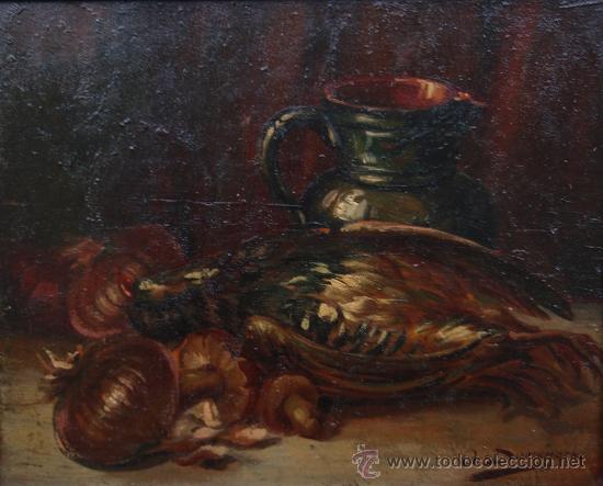 Arte: A. Domen&eacute;ch - &oacute;leo sobre tabla - Bodeg&oacute;n de caza. - Foto 1