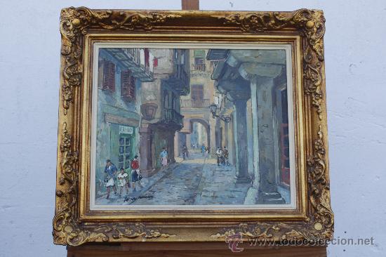 Kunst: &Oacute;LEO SOBRE LIENZO DE L&Oacute;PEZ RAM&Oacute;N, BARCELONA (1905-1983). FIRMADO. 1960. CALLE CAPUTXAS, BARCELONA.
