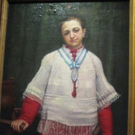 Retrato de monaguillo atribuido al pintor catalan Baldomero Calofre ( oleo sobre carton piedra )