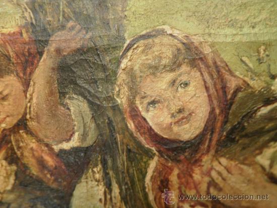 Arte: Cuadro antiguo con escena de dos j&oacute;venes. - Foto 2
