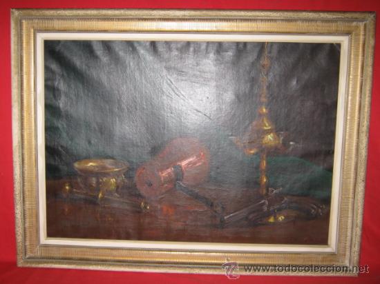 Arte: Bodeg&oacute;n. Oleo sobre lienzo. Firmado. - Foto 1