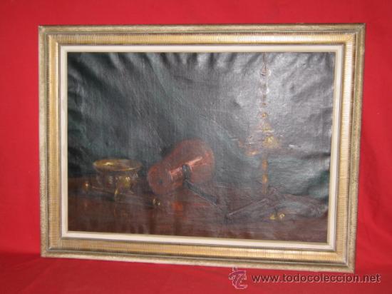 Arte: Bodeg&oacute;n. Oleo sobre lienzo. Firmado. - Foto 2