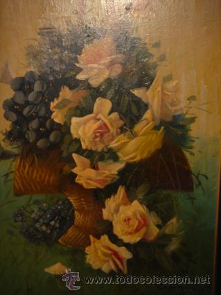 Arte: Lienzo al &oacute;leo, bodegon centro de flores con marco de madera. - Foto 8