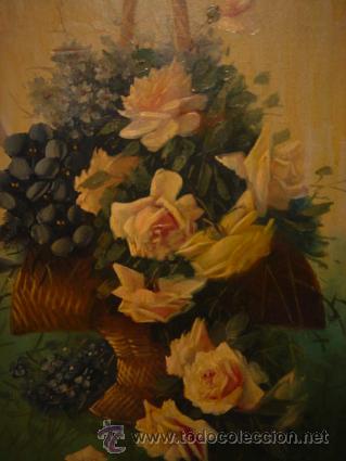 Arte: Lienzo al &oacute;leo, bodegon centro de flores con marco de madera. - Foto 7