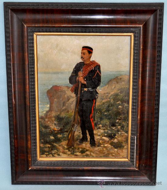 Arte: RICARDO BRUGADA Y PANIZO (Barcelona, 1867-1919) OLEO SOBRE TABLA DEL AÑO 1892. MILITAR