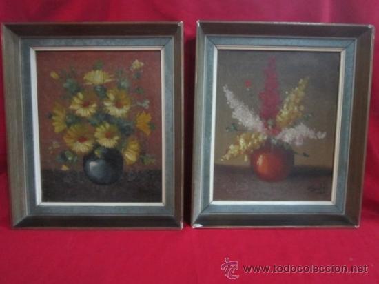 Arte: Pareja de cuadros. Floreros. Enmarcados. Est&aacute;n firmados.