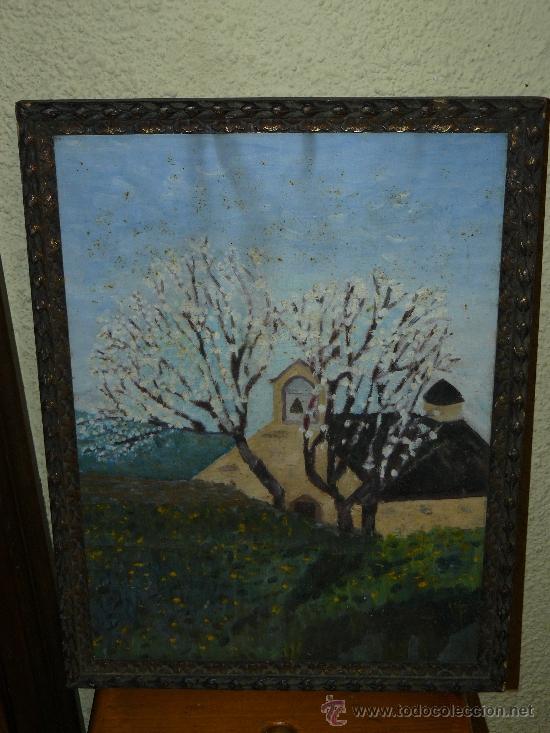 Arte: OLEO / TELA ADHERIDA A TABLEX - AN&Oacute;NIMO - ERMITA Y ALMENDROS. - Foto 1