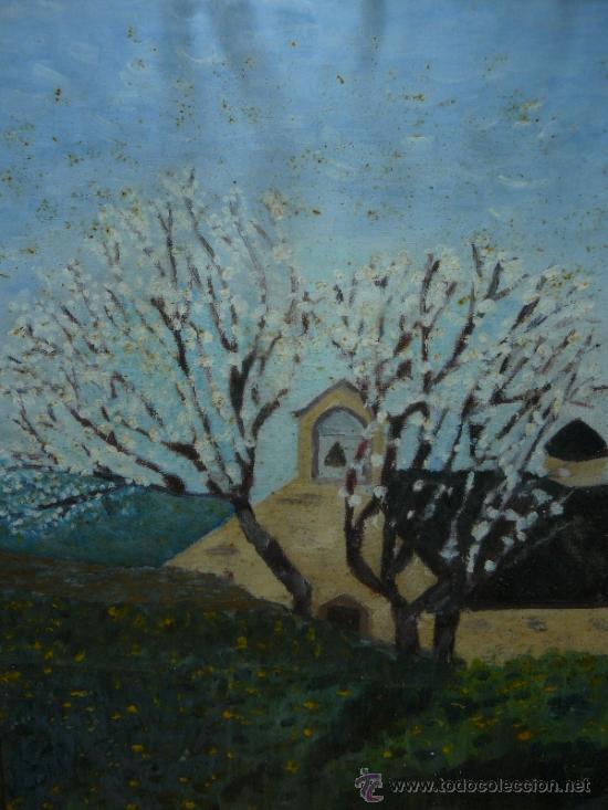 Arte: OLEO / TELA ADHERIDA A TABLEX - AN&Oacute;NIMO - ERMITA Y ALMENDROS. - Foto 2